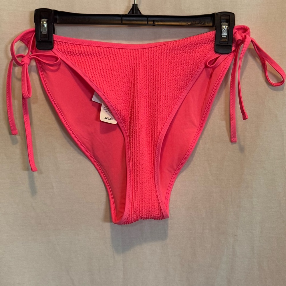 AA-98 Aerie NWT Cheekiest Side Tie Pink Ribbed Summer Swim Bikini Bottoms Sz XL